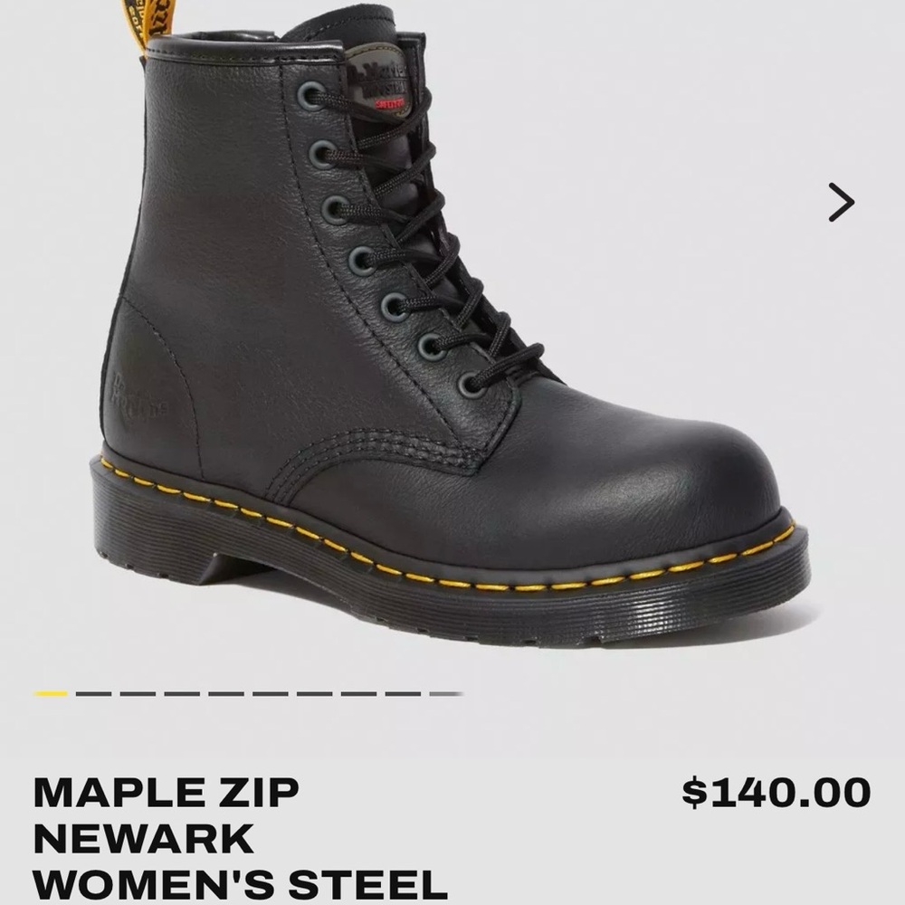 Dr. Martens Maple Zip Black Industrial Safety Toe Boots NWT